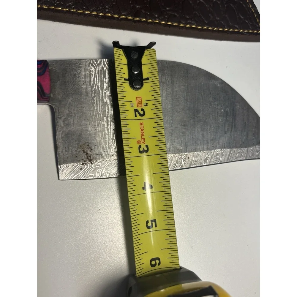Custom Handmade Damascus Steel Serbian Chef Cleaver Knife with sheath